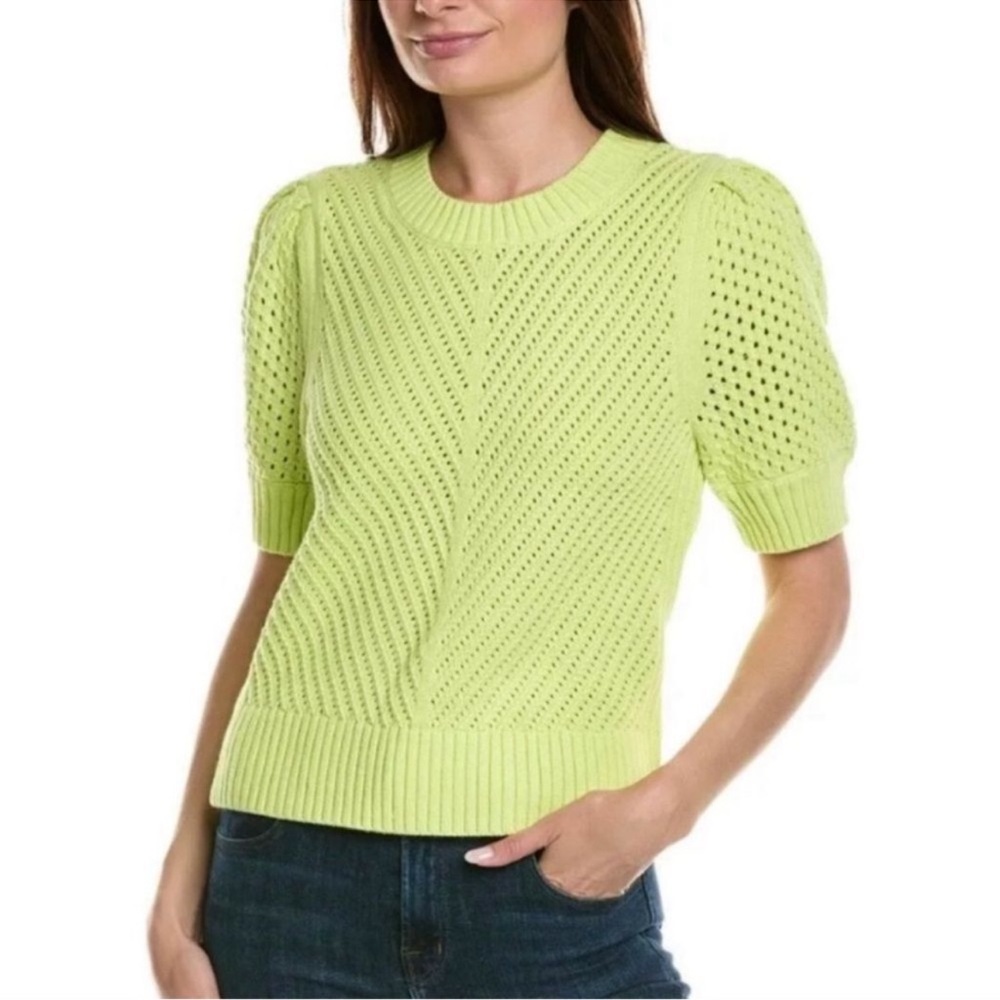 CAbi Lime Green Eyelet Knit Short Sleeve Sweater